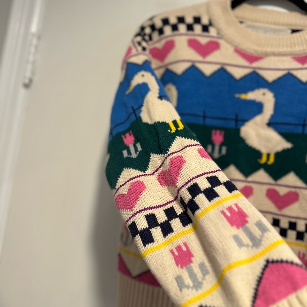 Kina & Tam Sz: XS Duck Goose Heart Flower Cottagecore Warm Winter sweater - Picture 8 of 9